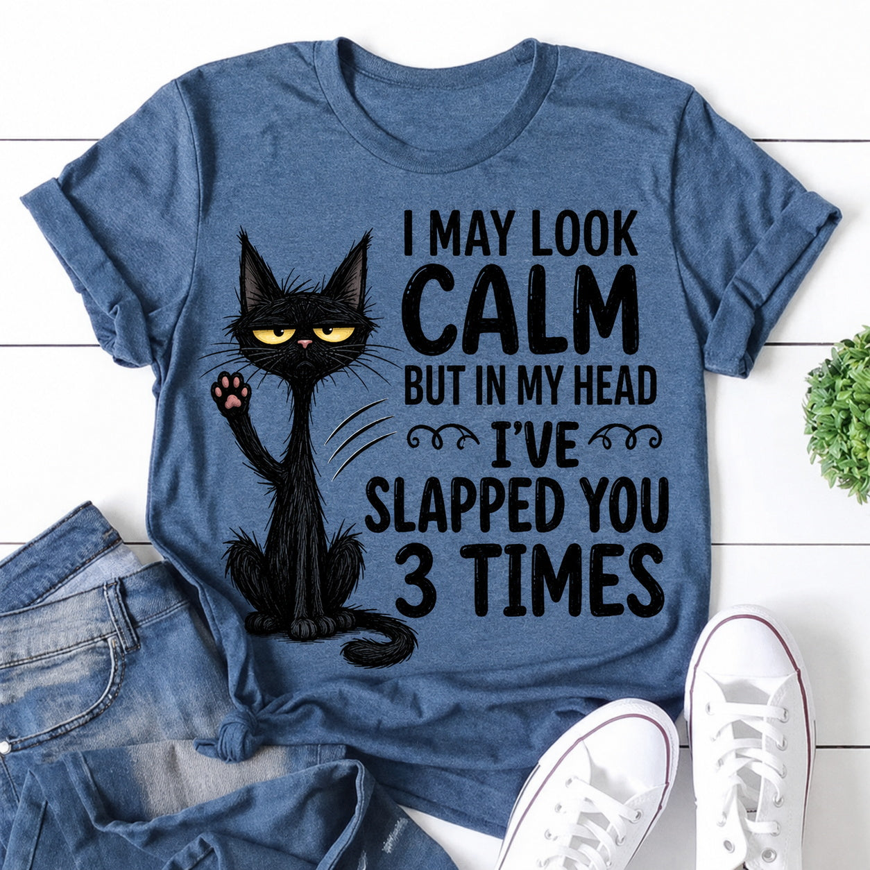 I've Slapped You 3 Times Cat Print Women Slogan T-Shirt