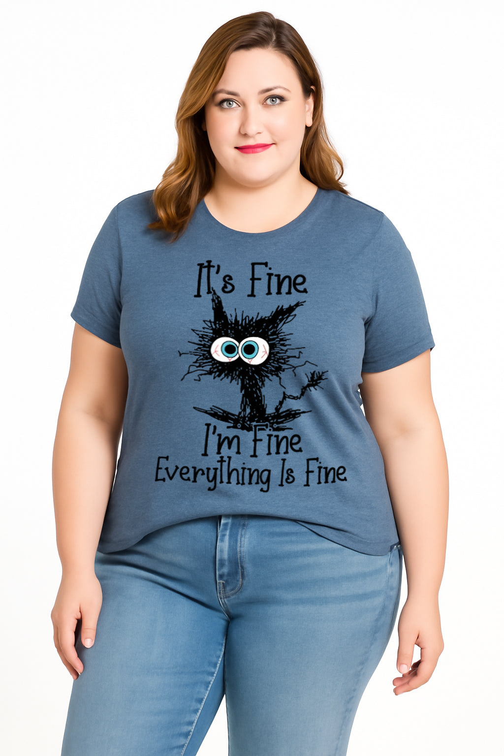 It's Fine I'm Fine Cat Print Women Slogan Plus Size T-shirt
