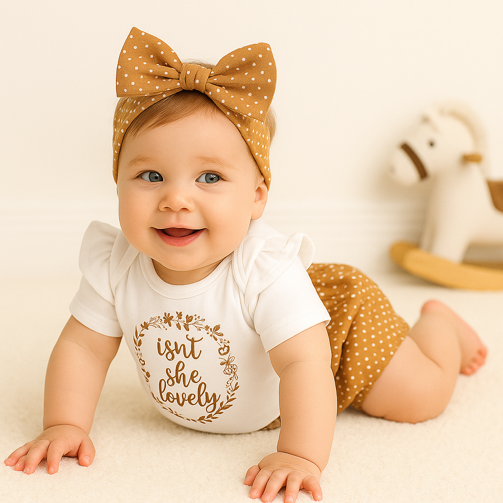"Isn't she lovely" Polka Dots Printed Baby Set
