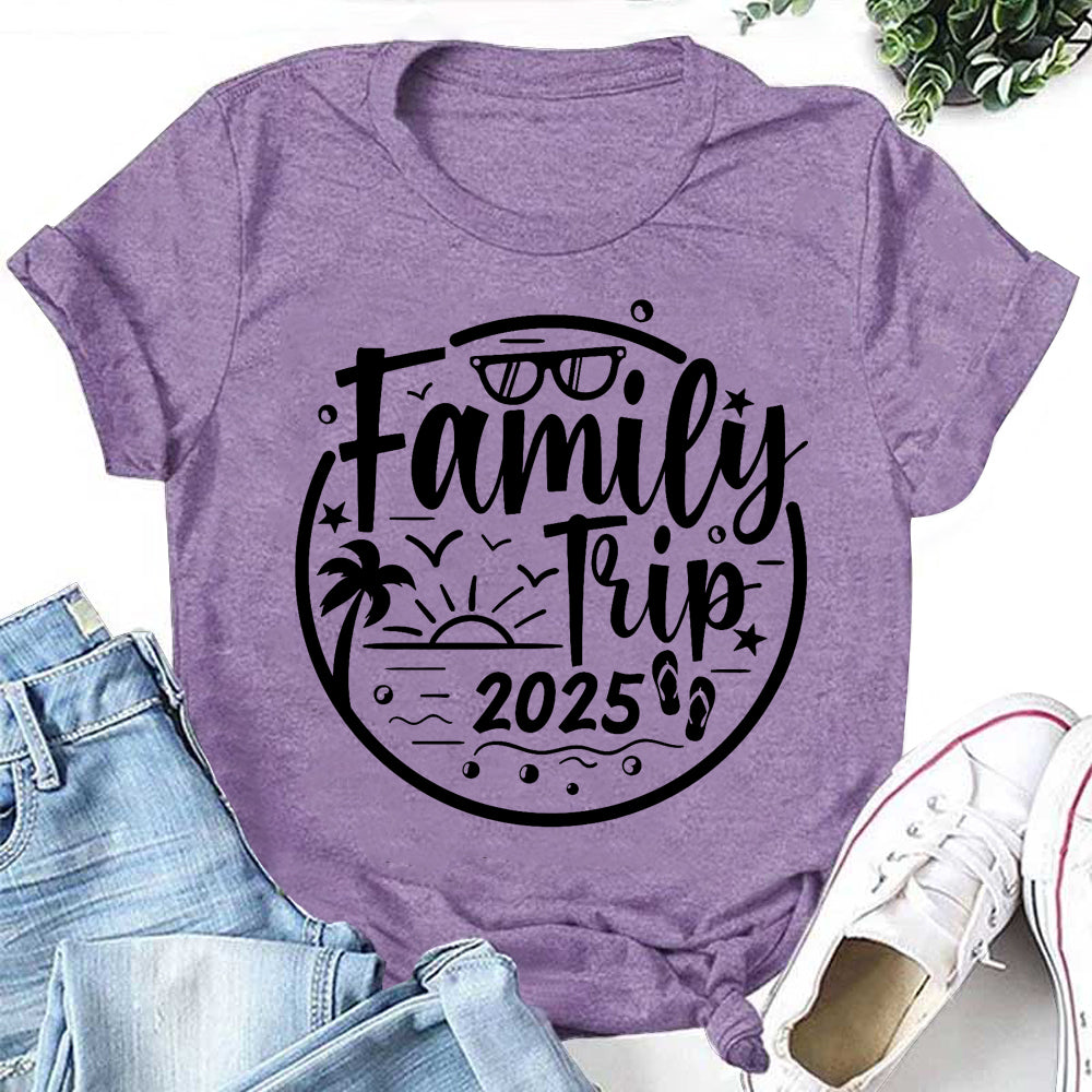 2025 Family Trip Letter Print Women Slogan T-Shirt