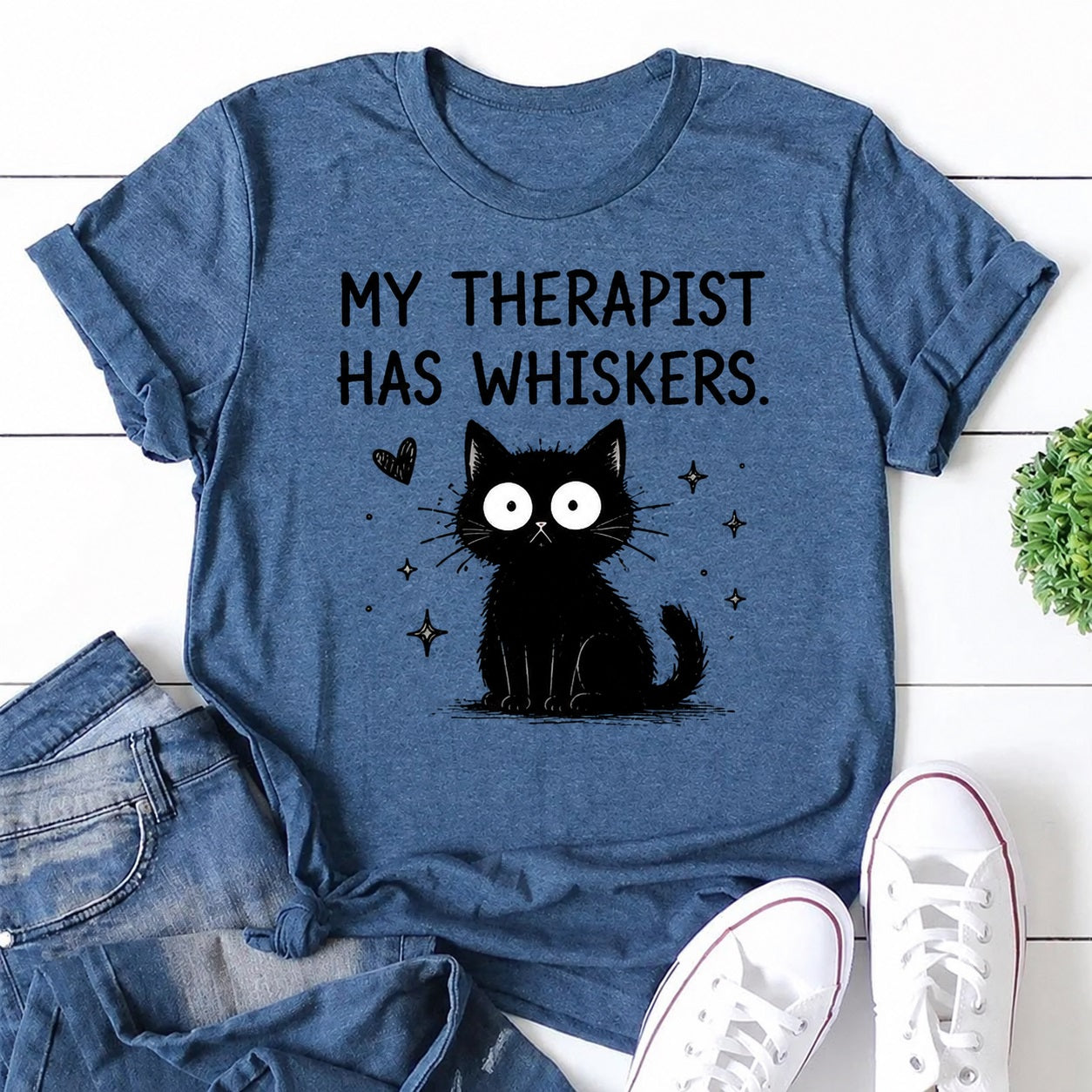 My Therapist Has Whiskers Cat Print Women Slogan T-Shirt
