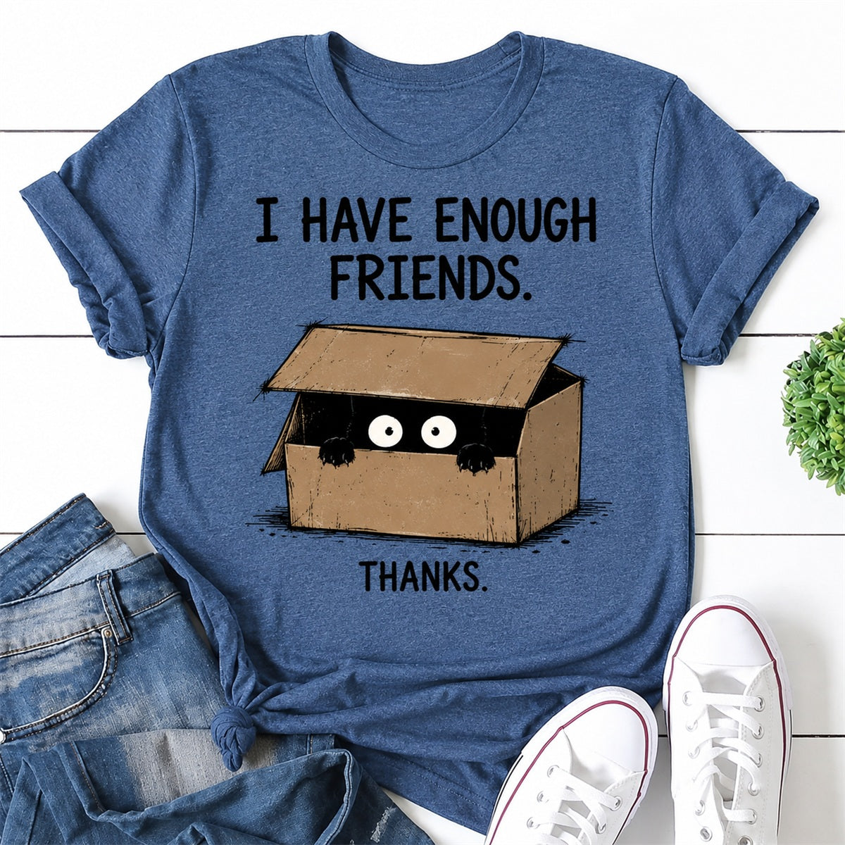 I Have Enough Friends Cat Print Women Slogan T-Shirt