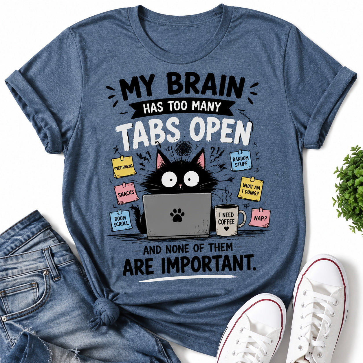 My Brain Has Too Many Tabs Open Cat Print Women Slogan T-Shirt