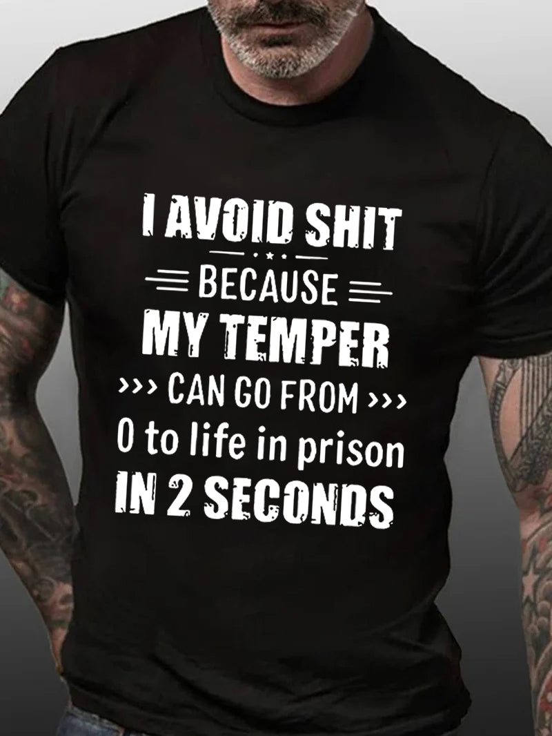 I Avoid Shit Letter Print Men Slogan T-Shirt