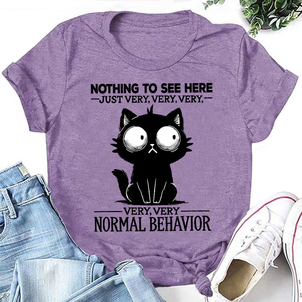 Nothing To See Here Letter Cat Print Women Slogan T-Shirt