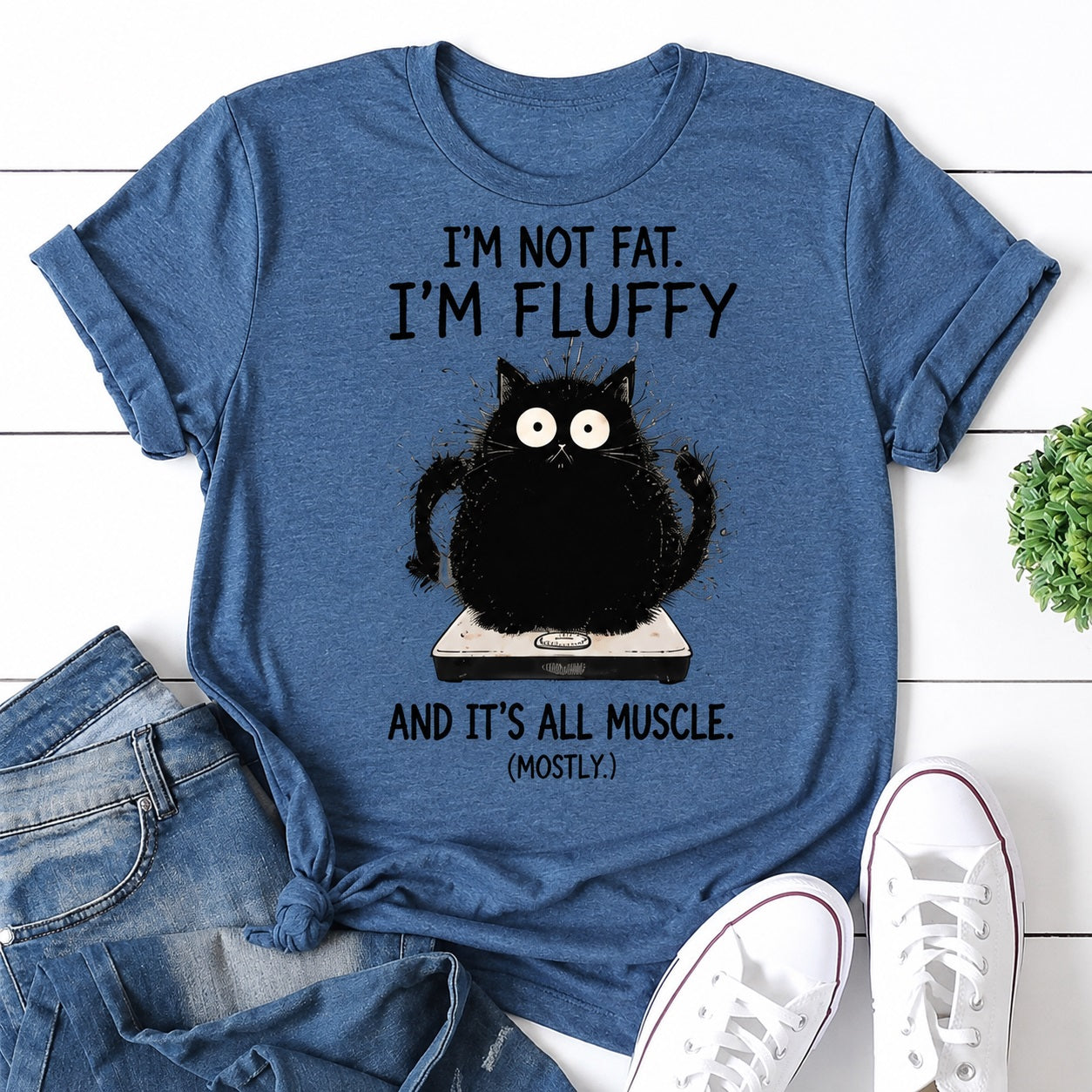 I'm Not Fat. I'm Fluffy Cat Print Women Slogan T-Shirt