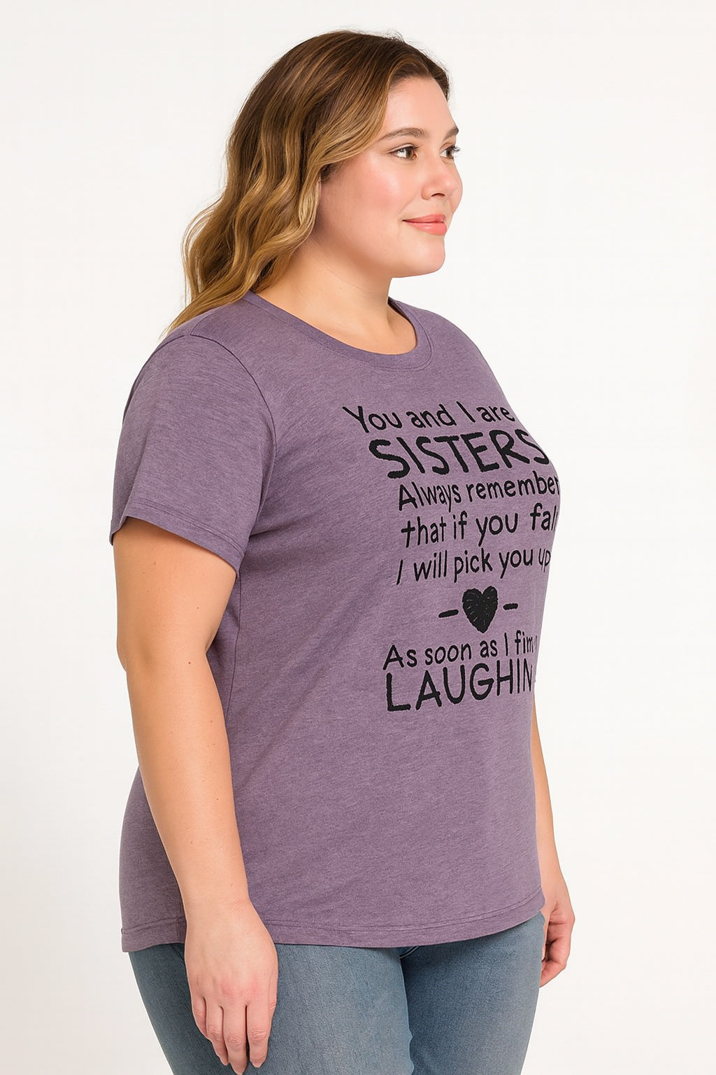 You And I Are Sisters Print Women Slogan Plus Size T-Shirt