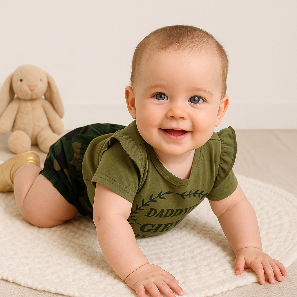 Ensemble bébé « Daddys Girl » avec haut à épaules volantées et short camouflage