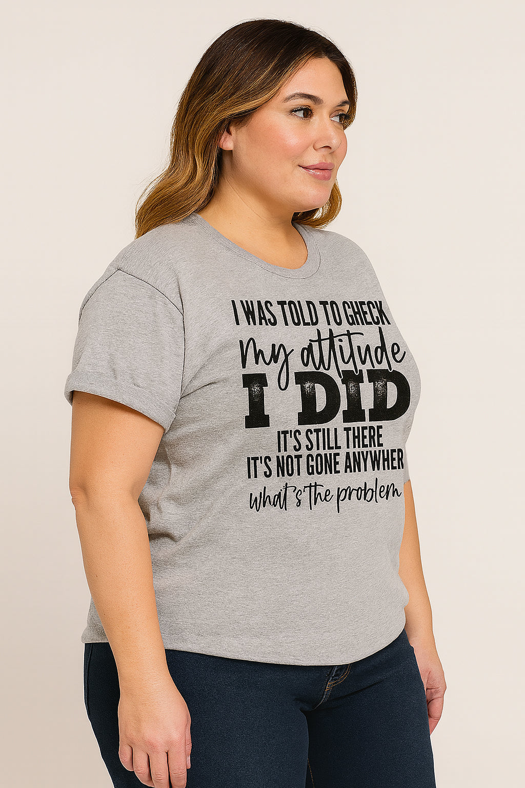 I Was Told To Check Print Women Slogan Plus Size T-shirt