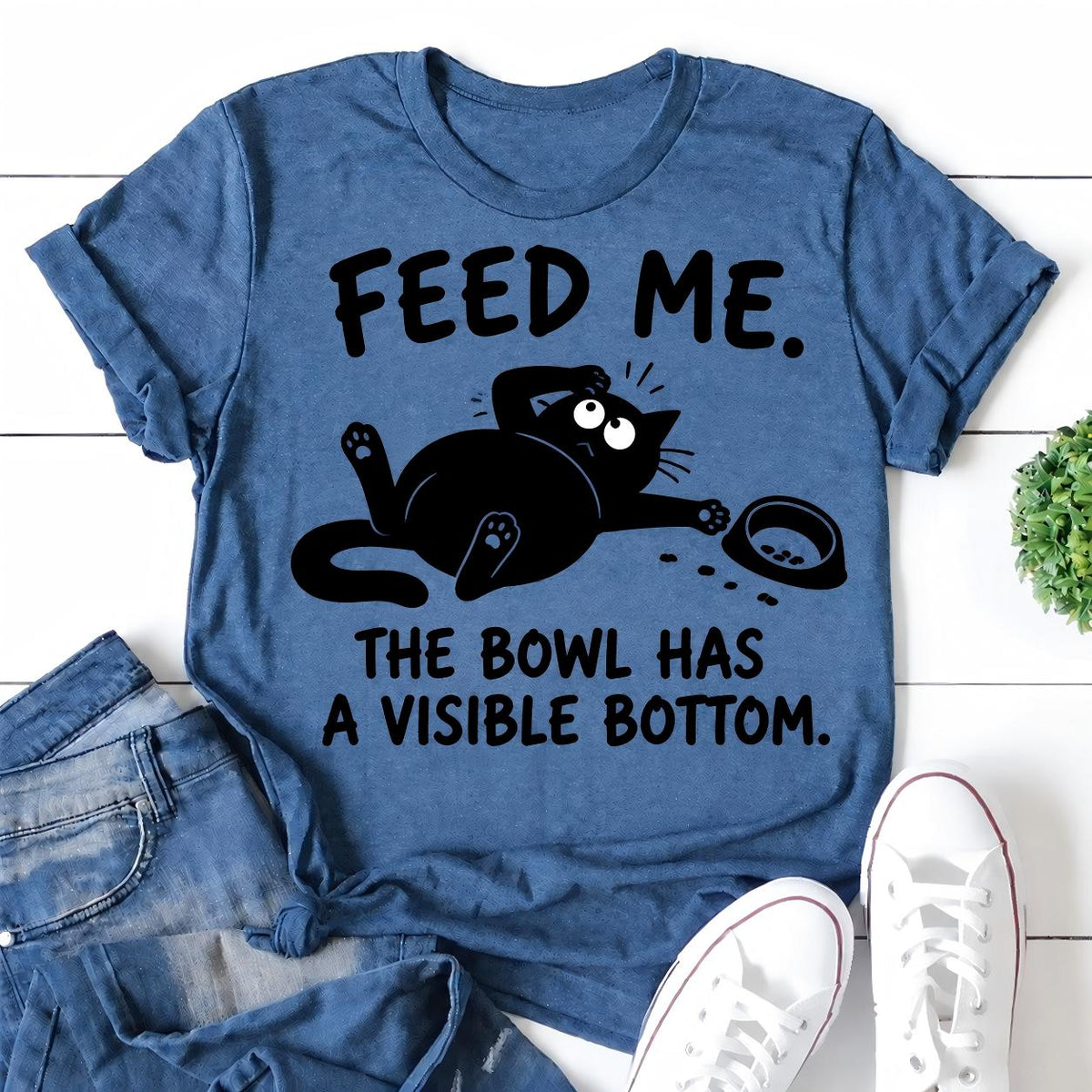 Feed Me. The Bowl Has A Visible Bottom Letter Print Women Slogan T-Shirt