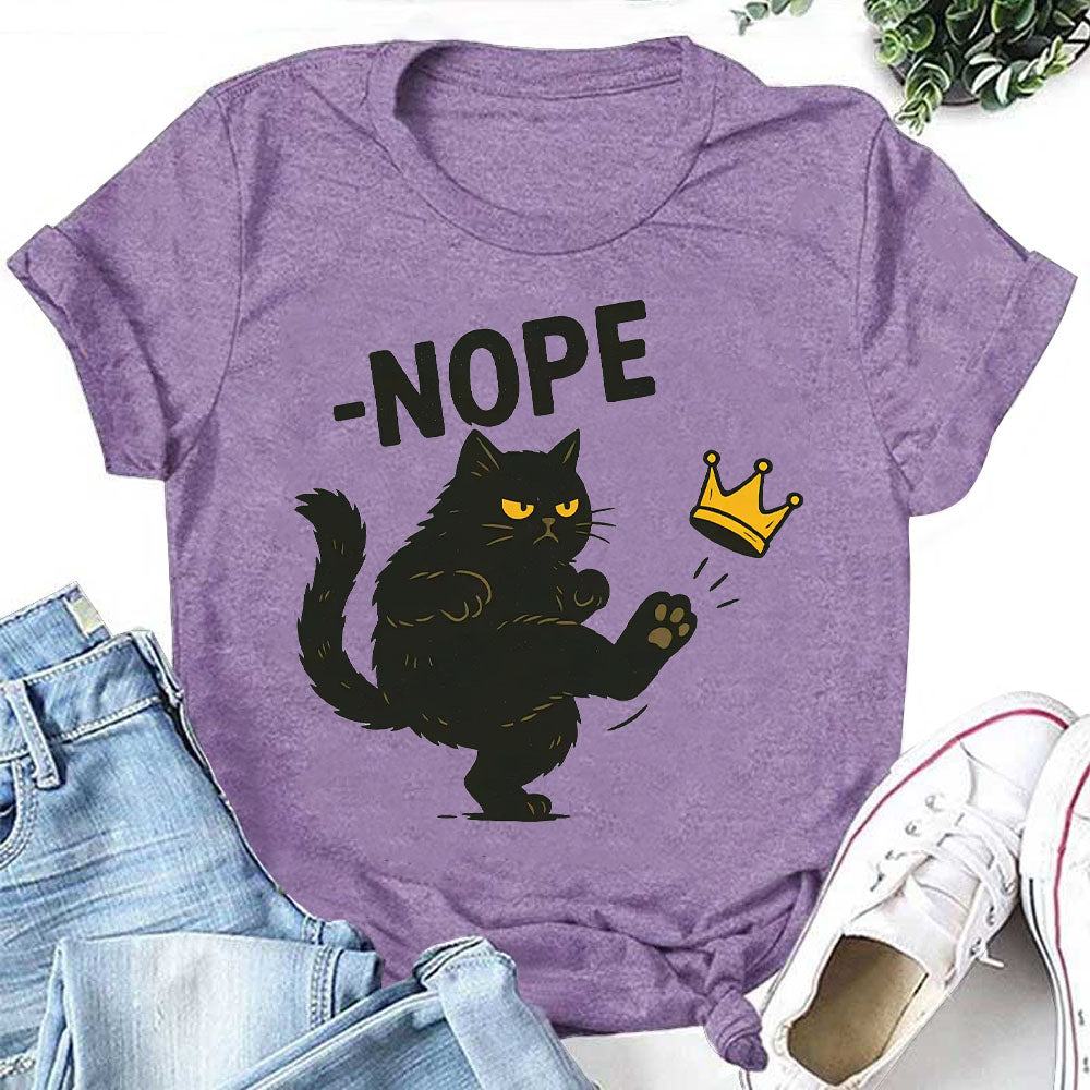Nope Letter Cat Print Women Slogan T-Shirt
