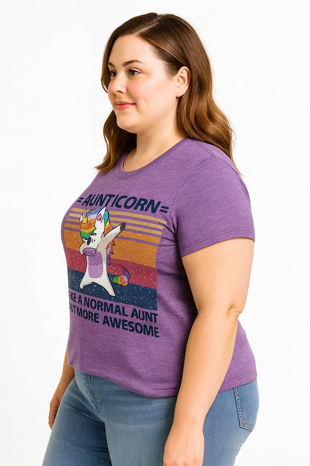 Dabbing Unicorn Graphic Printed Short Sleeve Plus Size Tee