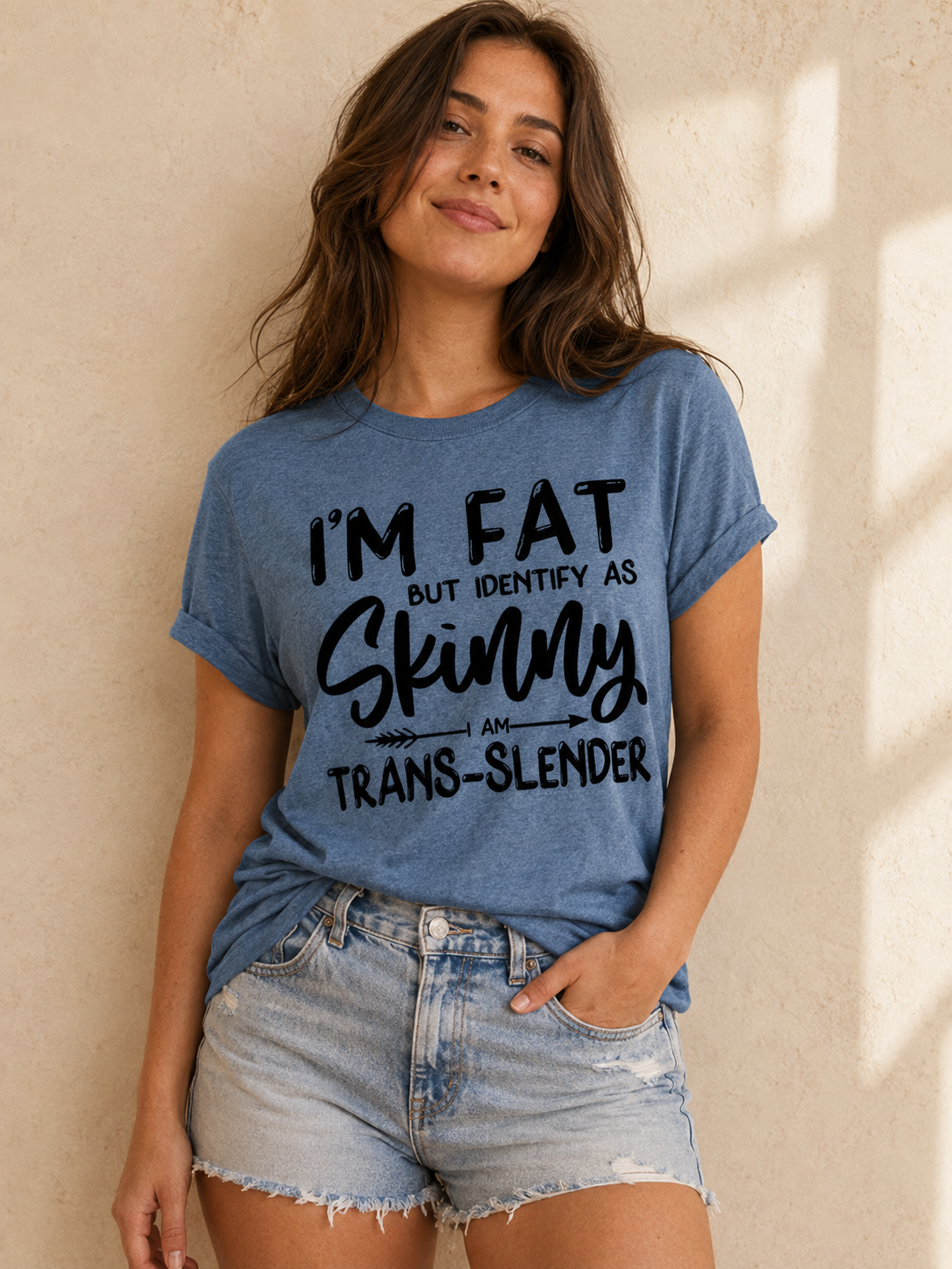 Je suis gros mais je m'identifie comme un t-shirt à slogan imprimé pour femme