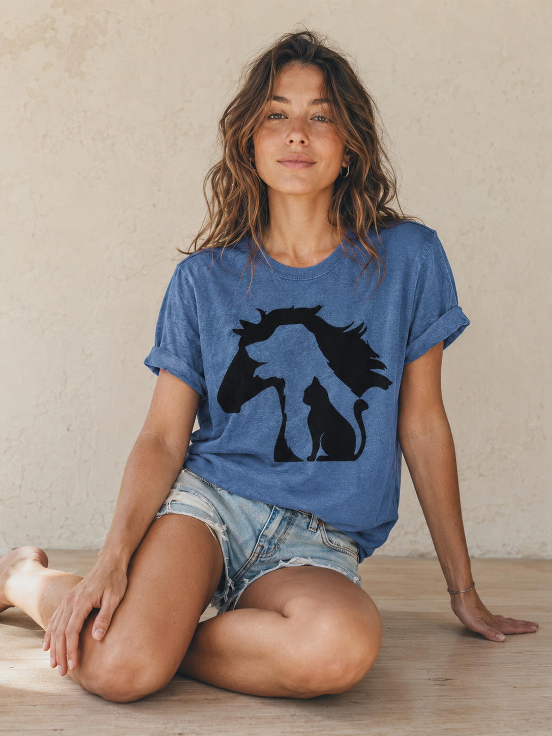 T-shirt avec slogan pour femme, joli cheval, chien, chat