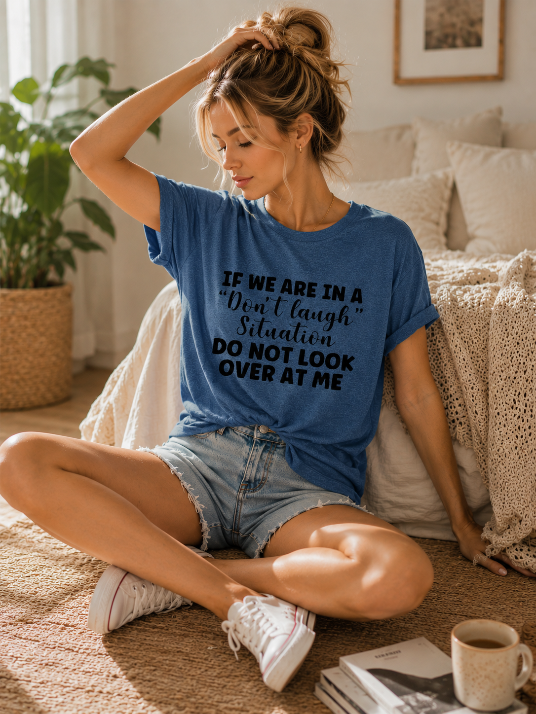 "Si nous sommes dans une situation de ne pas rire, ne me regarde pas" T-shirt imprimé avec lettre