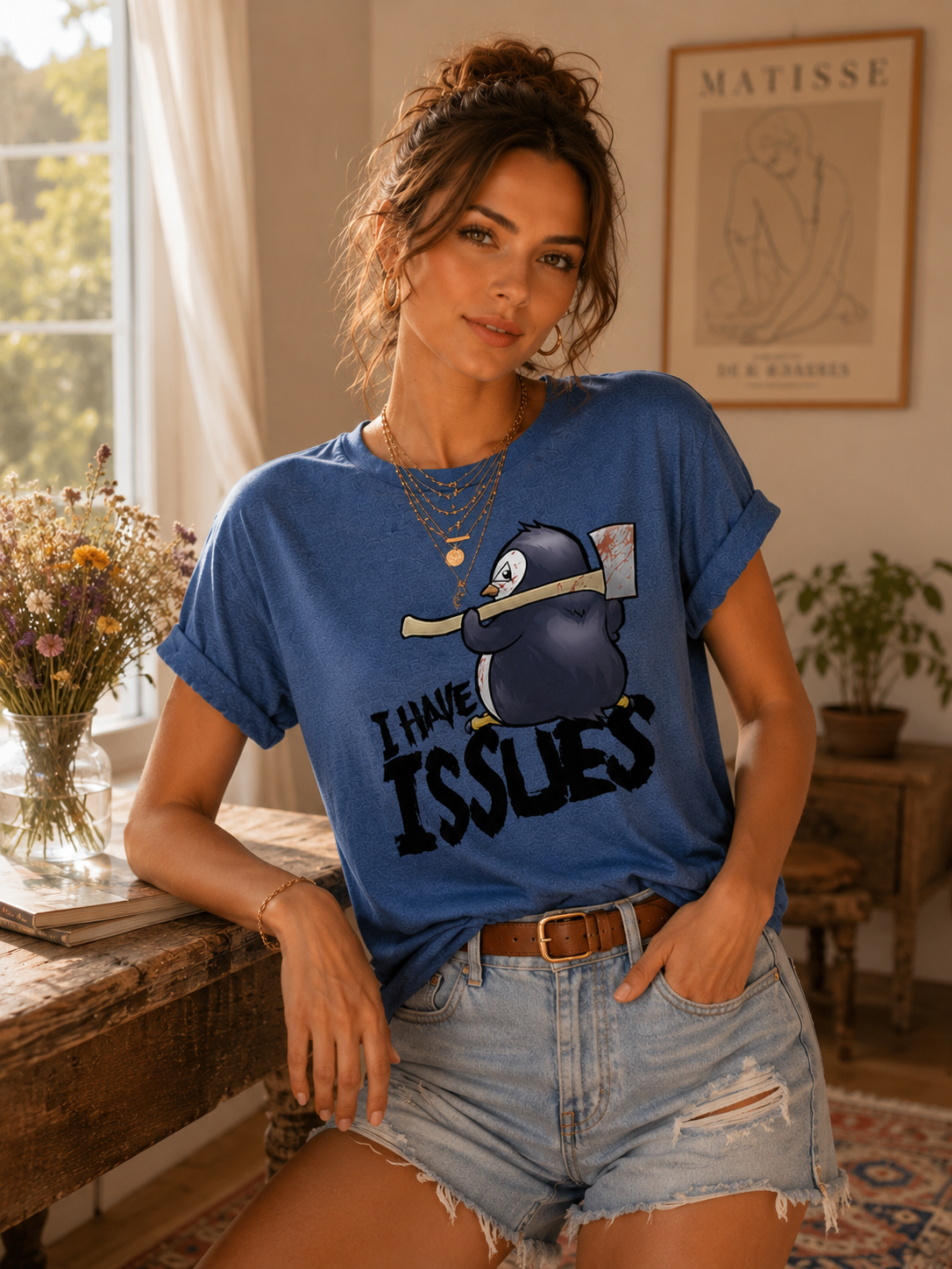 T-shirt avec slogan «J'ai des problèmes» imprimés pour femmes
