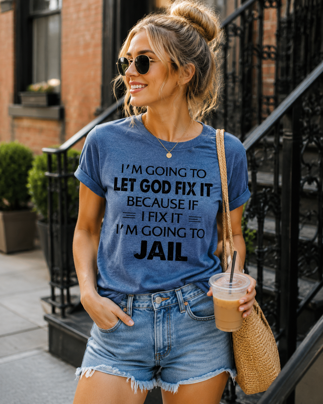 Je vais laisser Dieu le réparer Imprimer T-shirt avec slogan pour femme