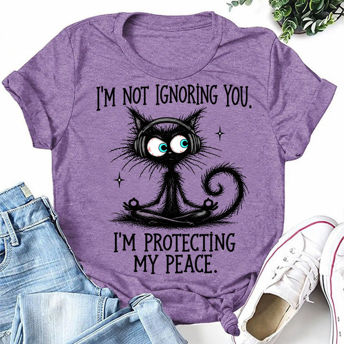Purple women's T-shirt with I'm Not Ignoring You. I'm Protecting My Peace graphic
