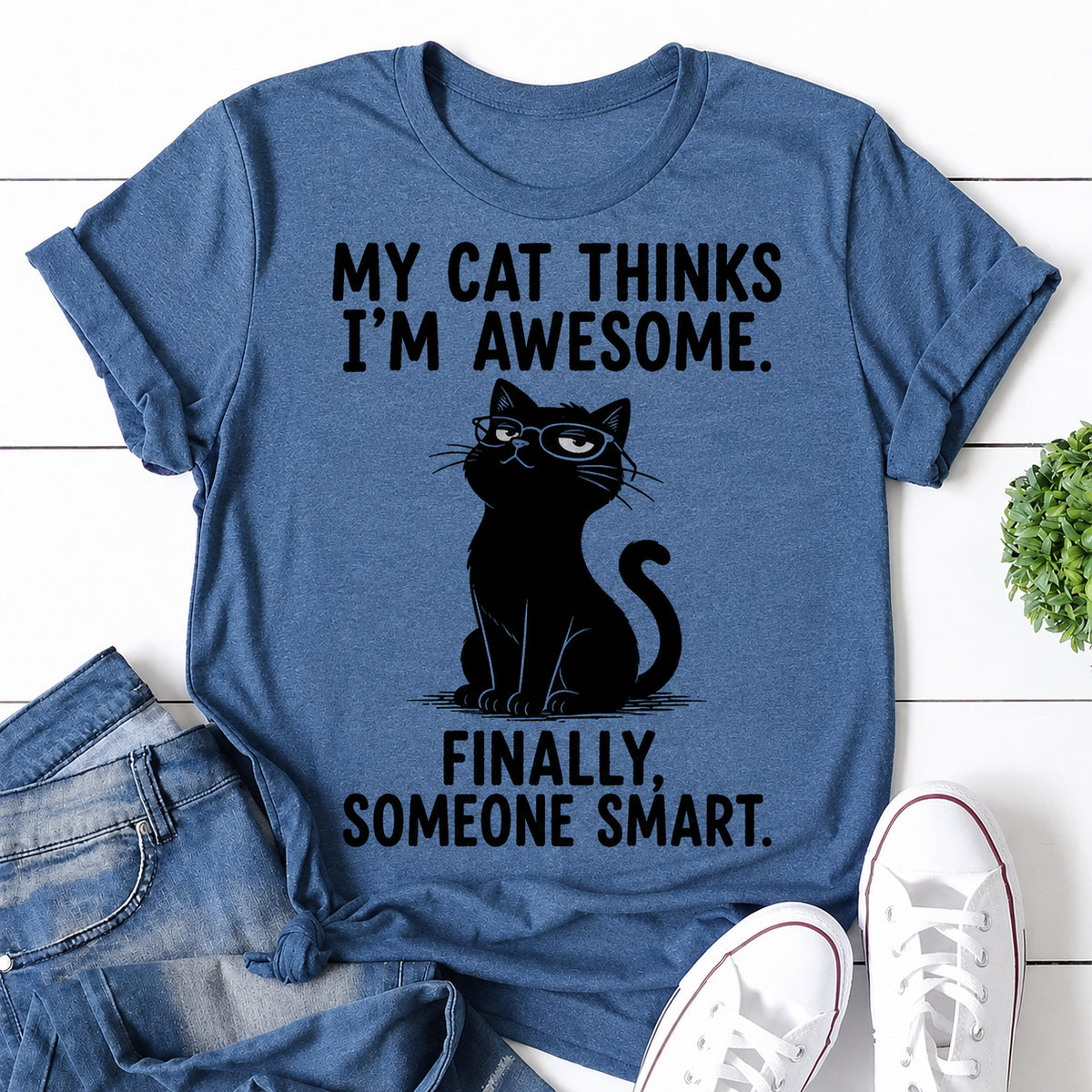 My Cat Thinks I'm Awesome Cat Print Women Slogan T-Shirt