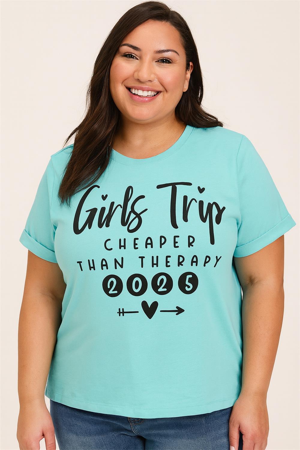 Pretty Girl Trip 2025 Letter Print Women Slogan Plus Size T-Shirt
