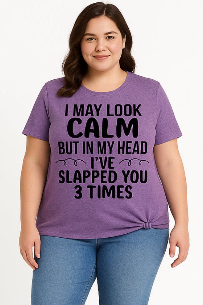I May Look Calm Print Women Slogan Plus Size T-shirt
