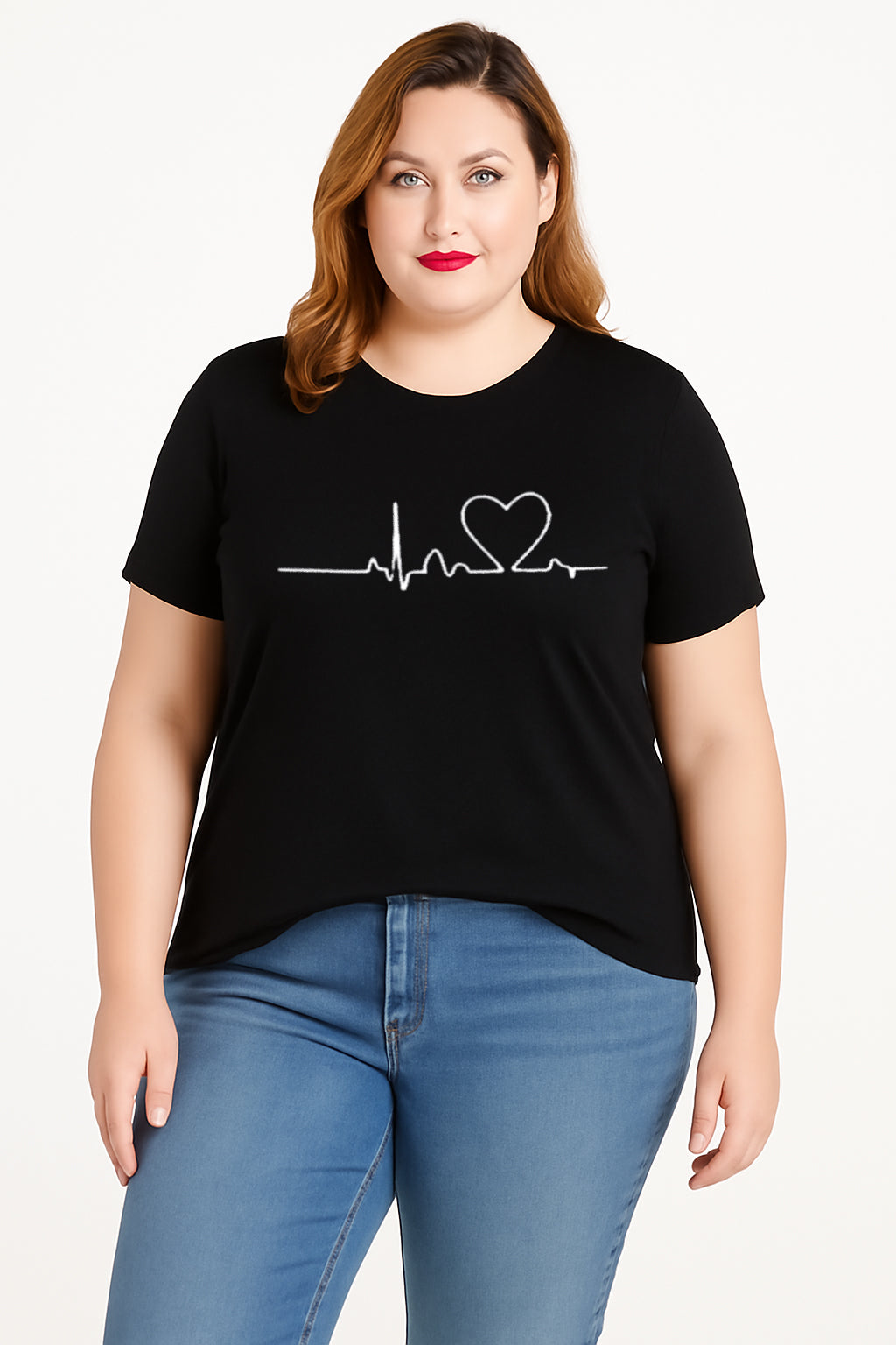 Heartbeat Line Print Plus Size T-Shirt
