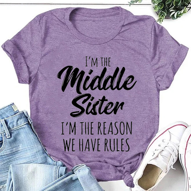 Je suis la sœur du milieu mode lettre impression femmes Slogan T-Shirt
