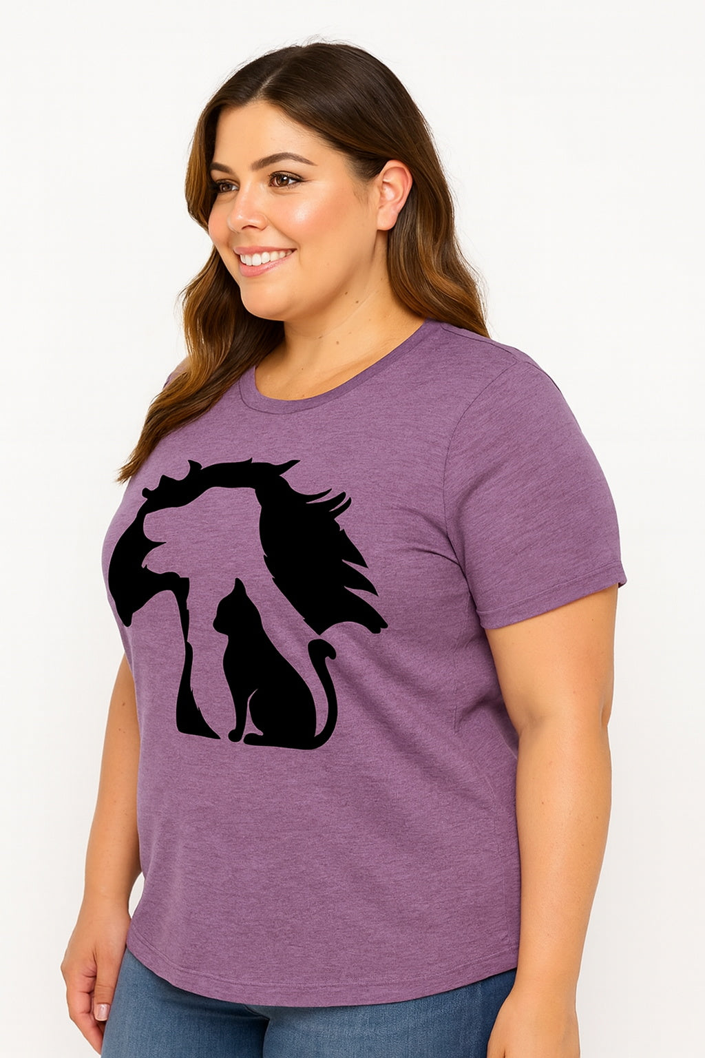 Lovely Horse Dog Cat Print Women Slogan Plus Size T-shirt