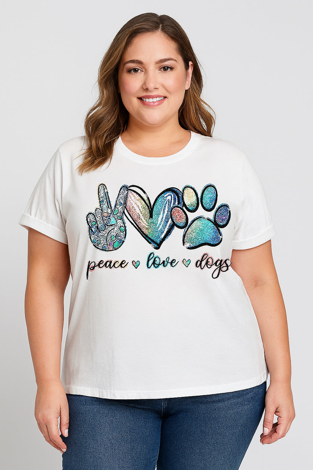 Fashion Peace Love Dog Paws Plus Size T Shirt