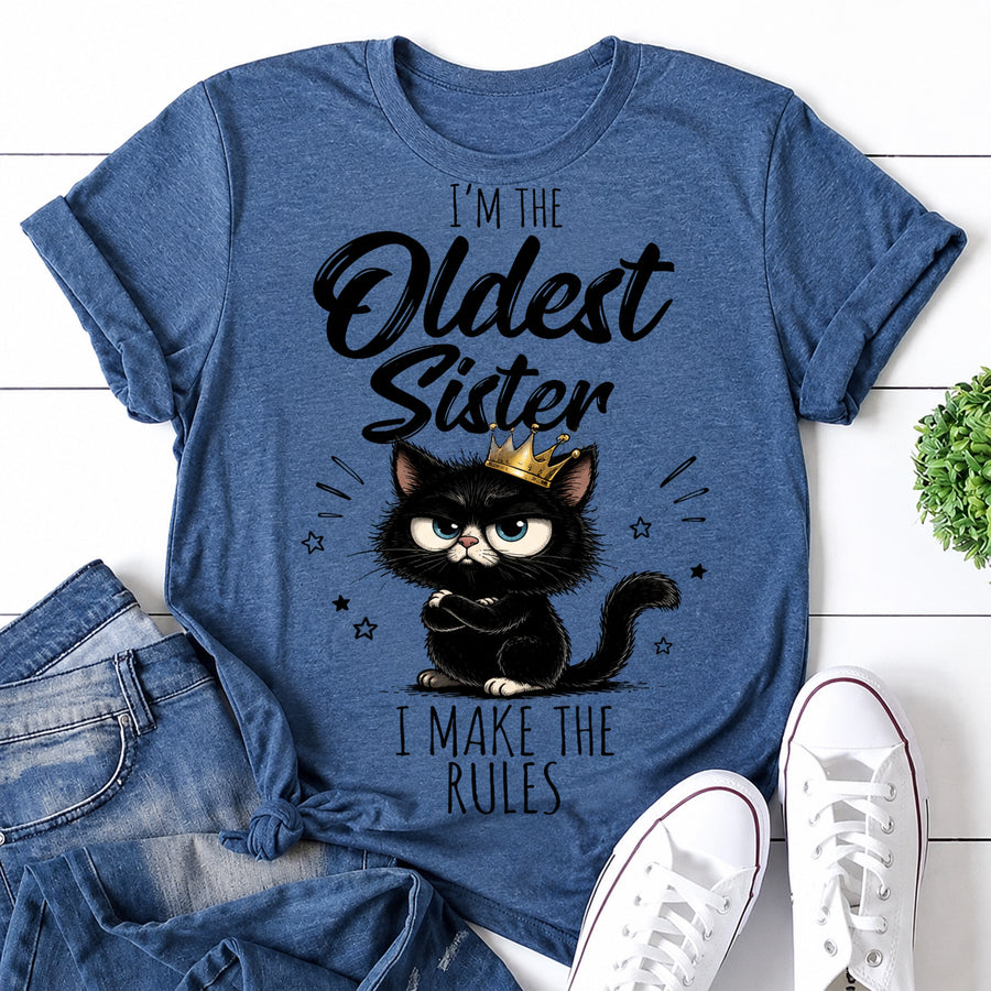 I'M The Oldest Sister Cat Print Women Slogan T-Shirt