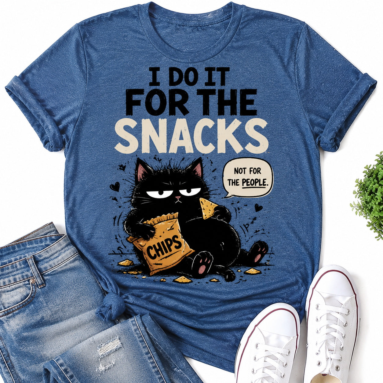 I Do It For The Snacks Cat Print Women Slogan T-Shirt