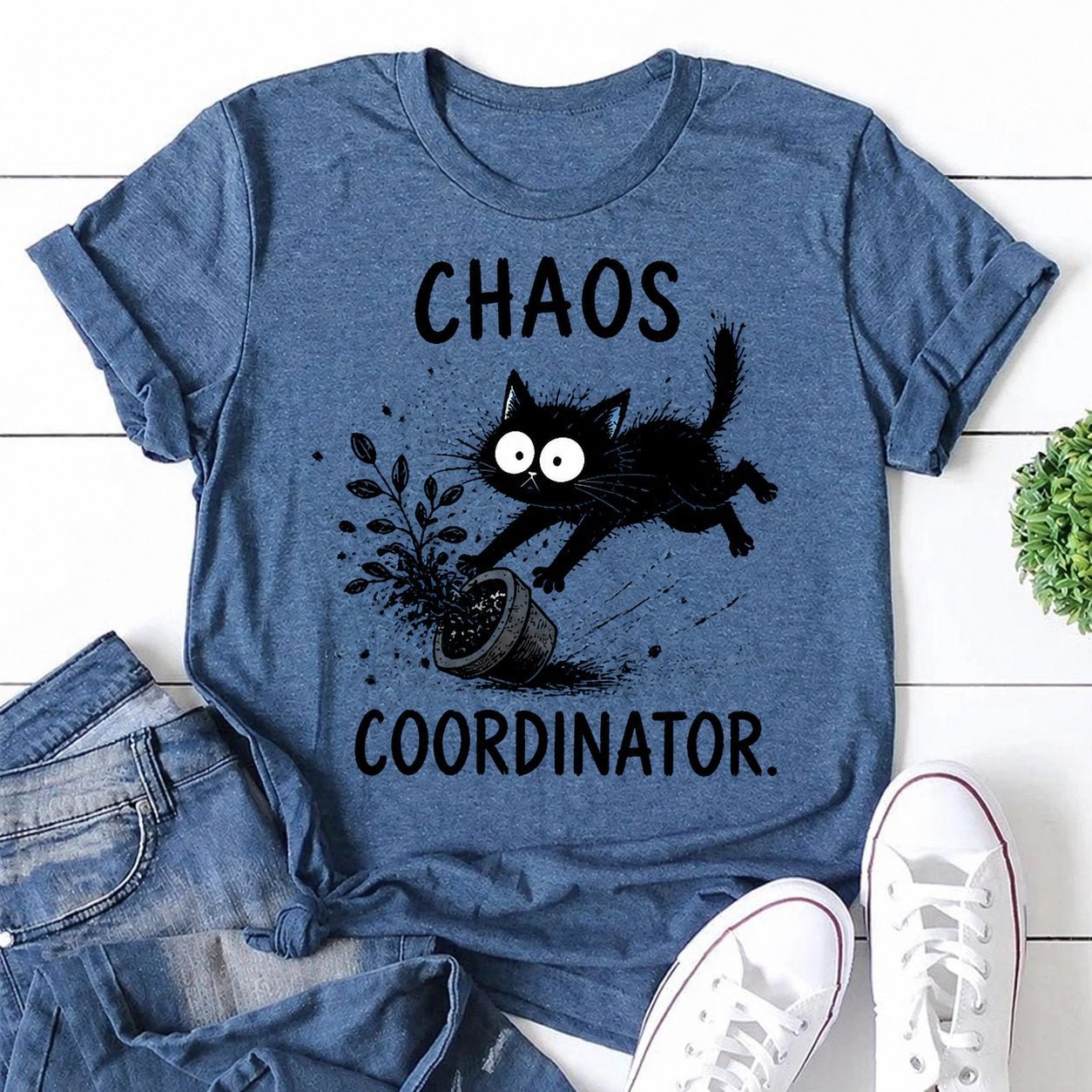 Chaos Coordinator Cat Print Women Slogan T-Shirt