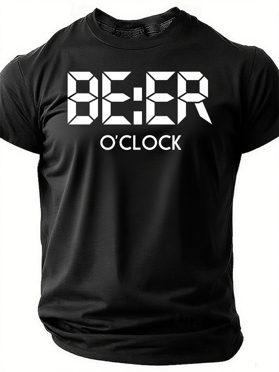 Beer O'Clock Print Men Slogan T-Shirt