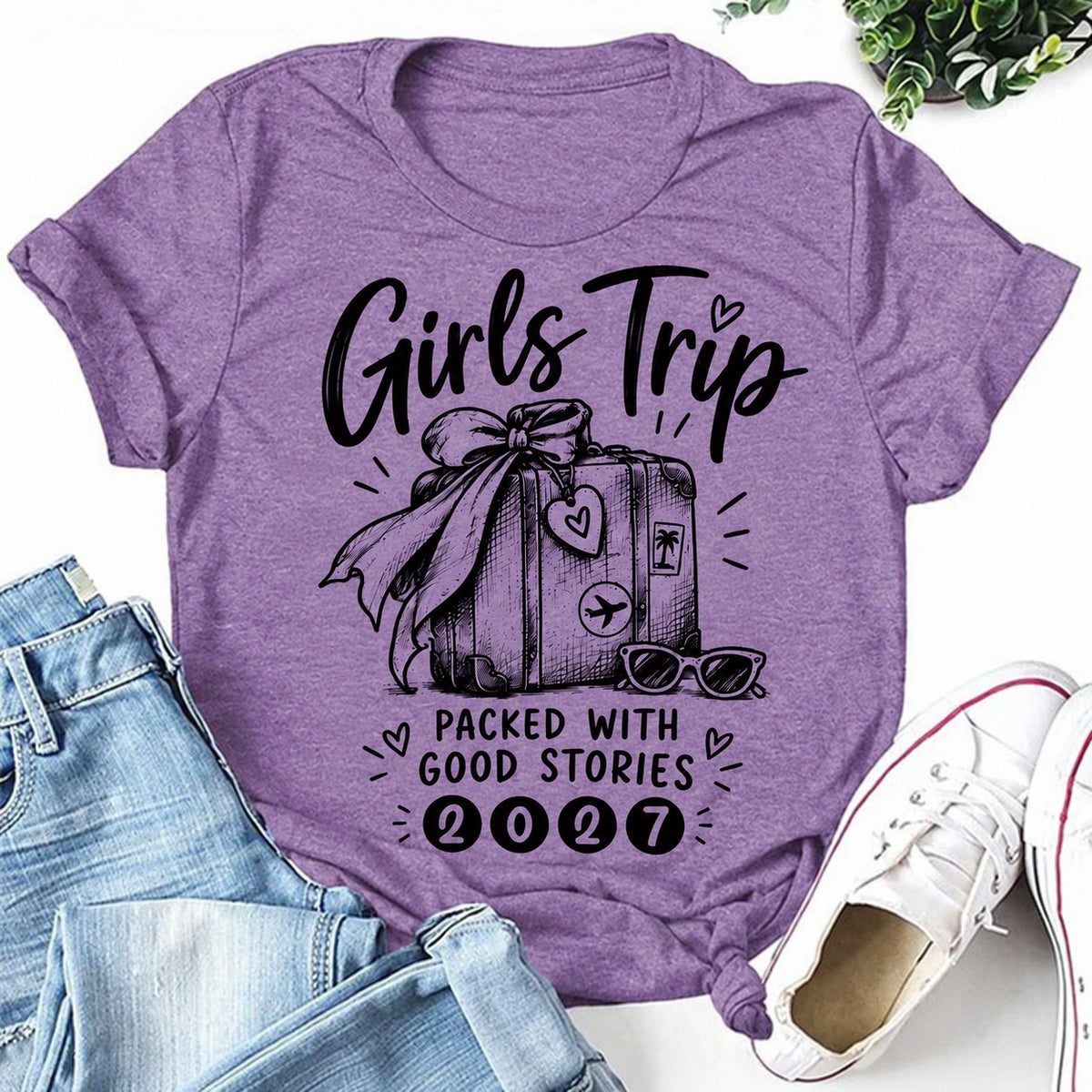 Girls Trip 2027 Packed With Good Stories purple women's T-shirt