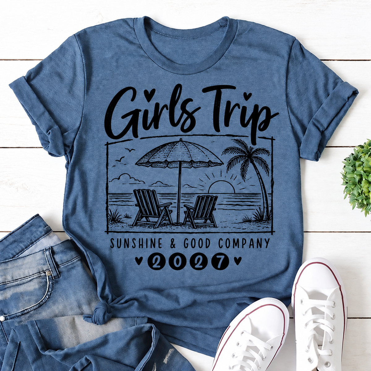 Girls Trip 2027 Sunshine and Good Company blue women's T-shirt