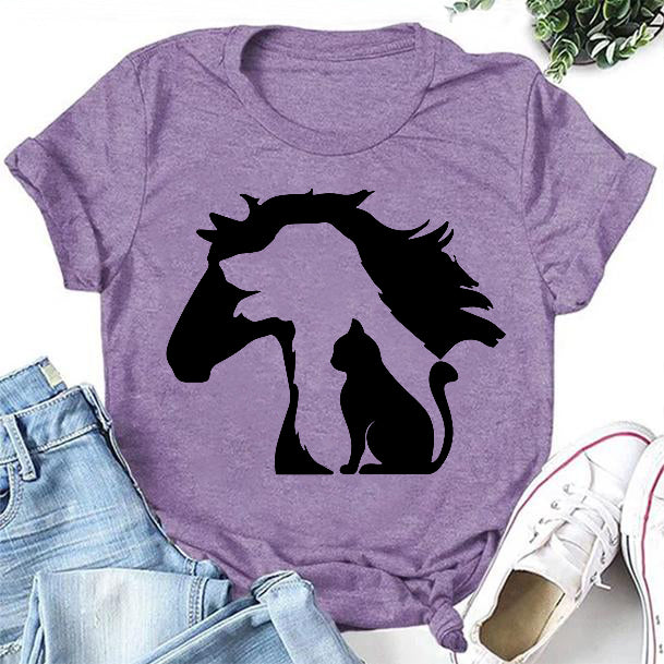 Lovely Horse Dog Cat Print Women Slogan T-Shirt