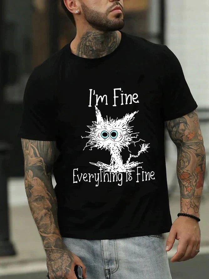 Je vais bien, tout va bien, t-shirt avec slogan imprimé pour hommes