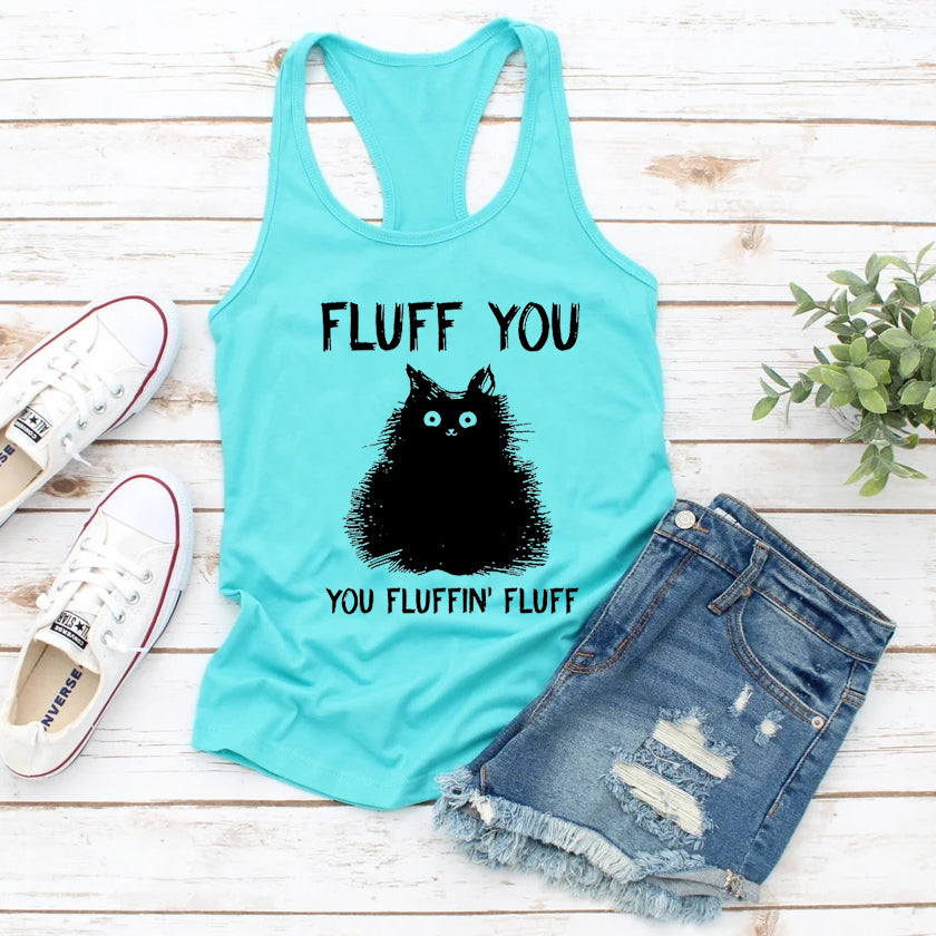 Débardeur avec slogan Fluff You Cat imprimé pour femme
