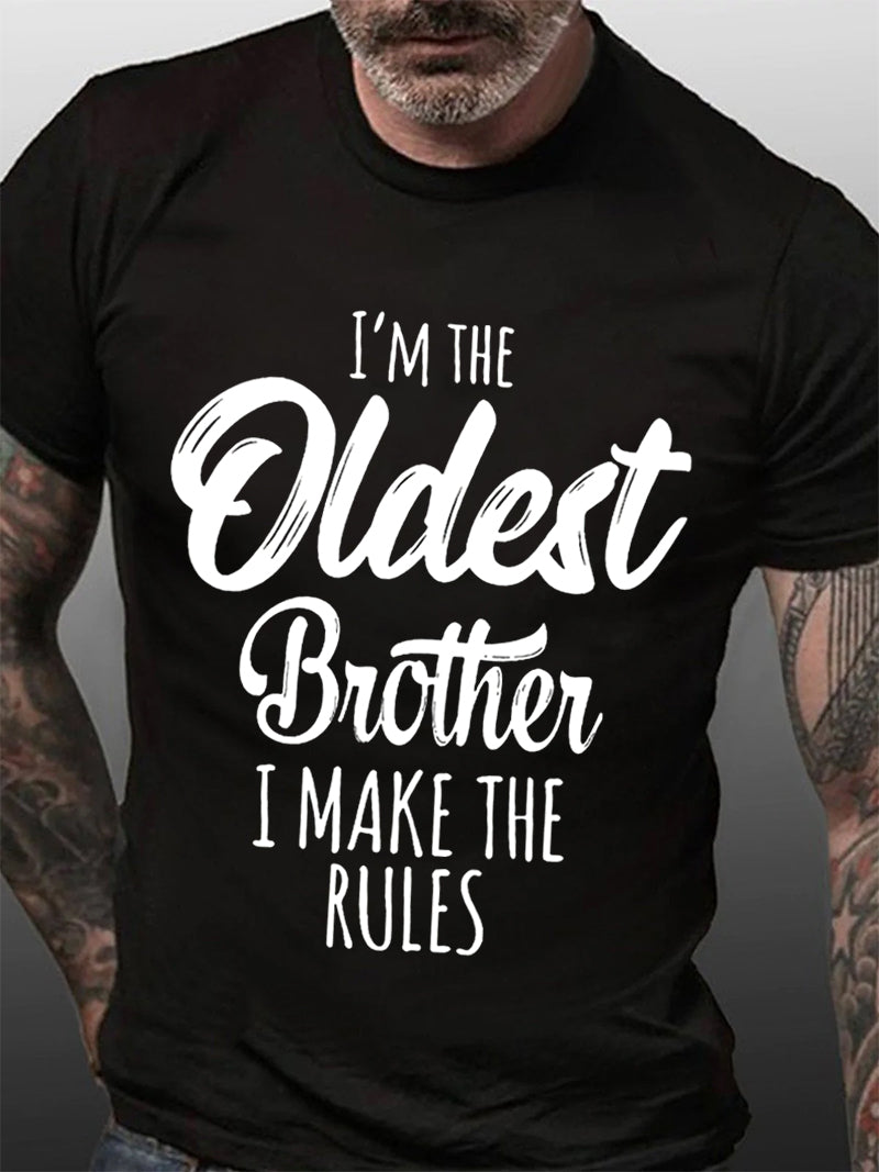 Je suis le plus vieux frère imprimé T-shirt avec slogan pour hommes
