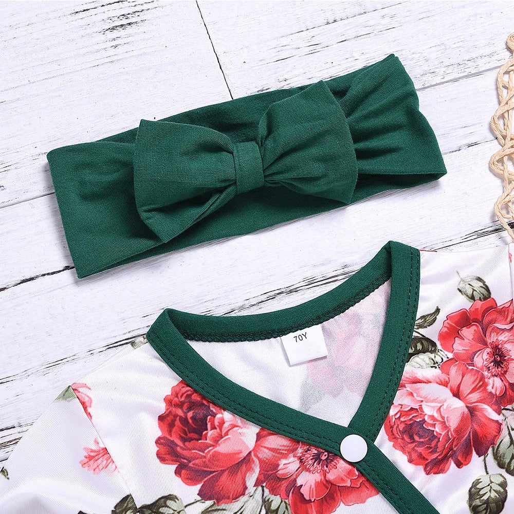 2 pièces jolie combinaison pour bébé à manches longues et imprimé floral