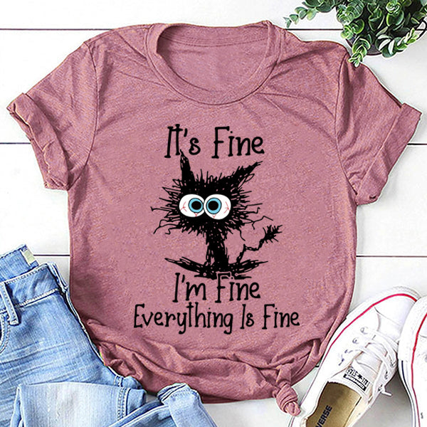 C'est bien, je vais bien, t-shirt avec slogan imprimé chat pour femmes