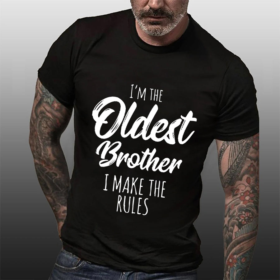 Je suis le plus vieux frère imprimé T-shirt avec slogan pour hommes