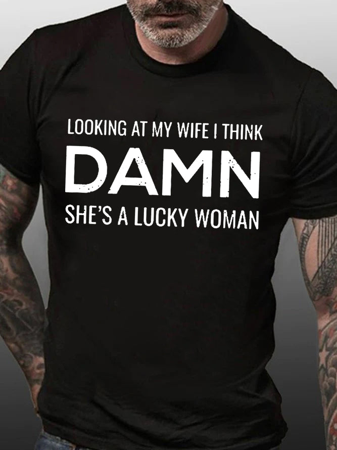T-shirt avec slogan imprimé pour homme, je regarde ma femme, je pense
