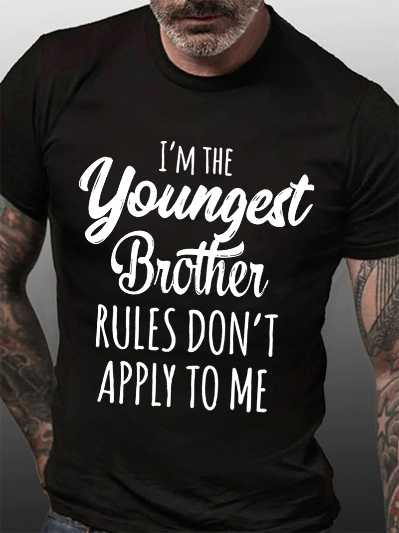 Je suis le plus jeune frère imprimé T-shirt avec slogan pour hommes