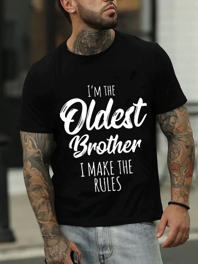 Je suis le plus vieux frère imprimé T-shirt avec slogan pour hommes