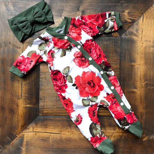2 pièces jolie combinaison pour bébé à manches longues et imprimé floral