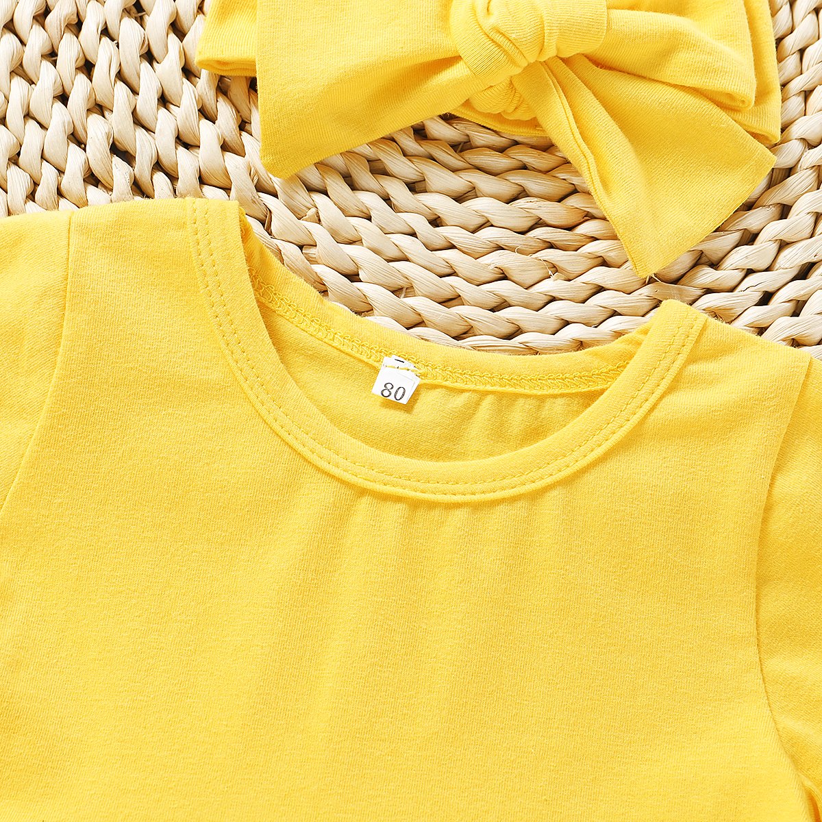 3PCS Baby/Toddler Solid Top and Floral Jean Set