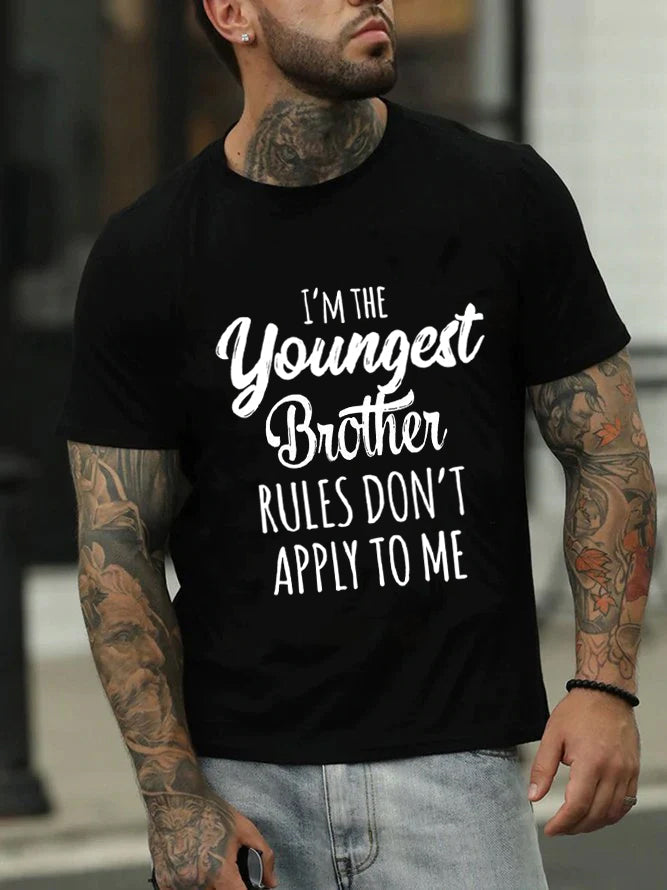 Je suis le plus jeune frère imprimé T-shirt avec slogan pour hommes