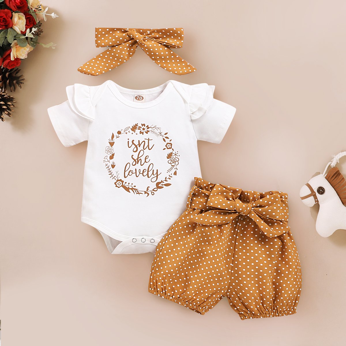 "Isn't she lovely" Polka Dots Printed Baby Set