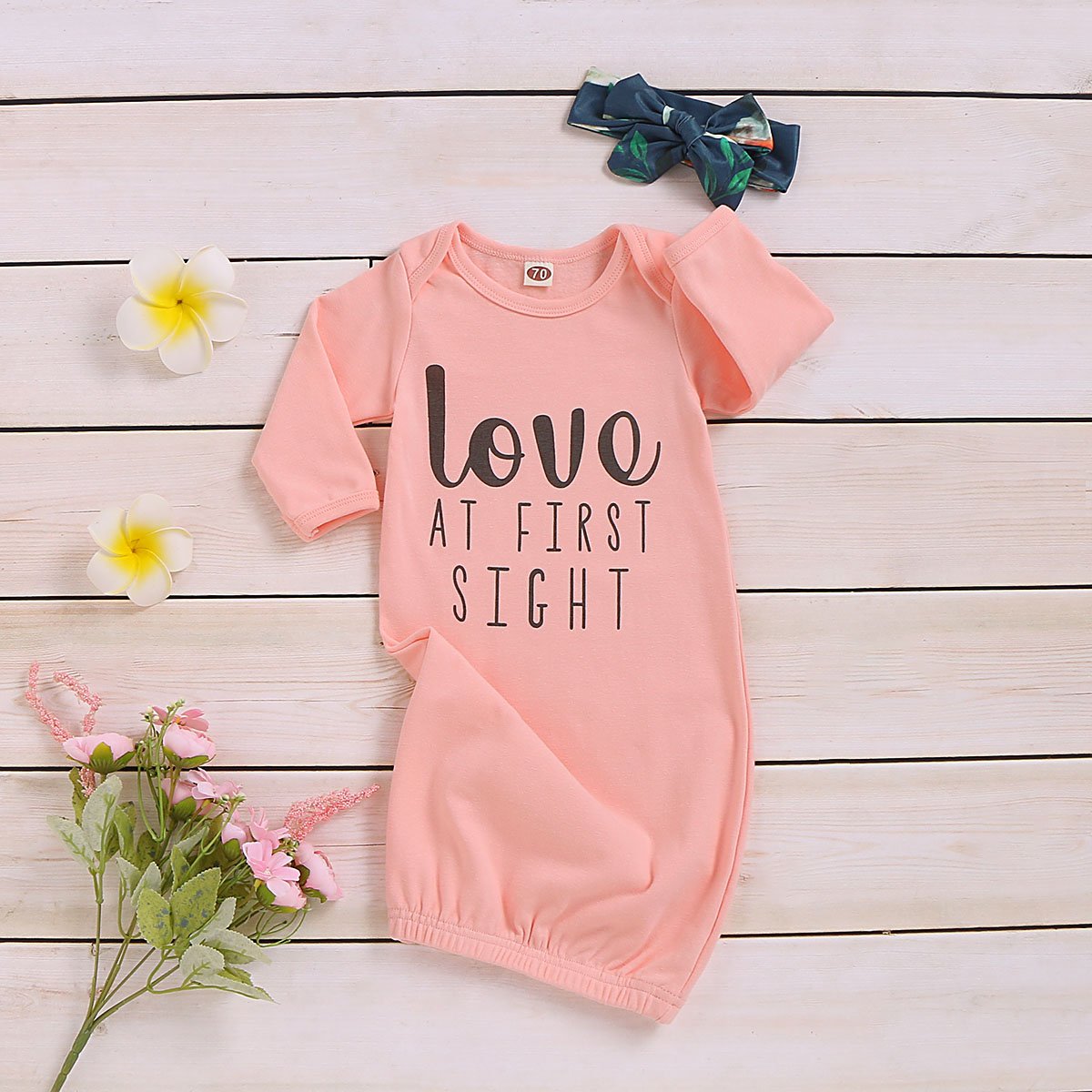 Baby NewBorn Love at first Sight Floral Print Pajamas and Headband